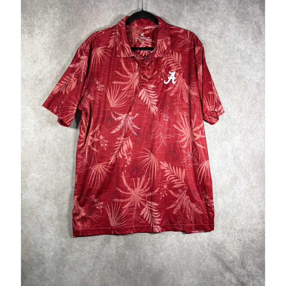 Alabama Crimson Tide Colosseum Polo Mens XL Red Floral Palm Tropical Performance